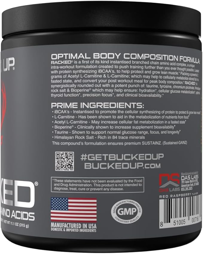 Bucked Up- BCAA RACKED??Branch Chained Amino Acids | L-Carnitine Acetyl L-Carnitine GBB | Post Workout Recovery Protein Synthesis Lean Muscle BCAAs That You Can Feel! 30 Servings (Blood Raz)