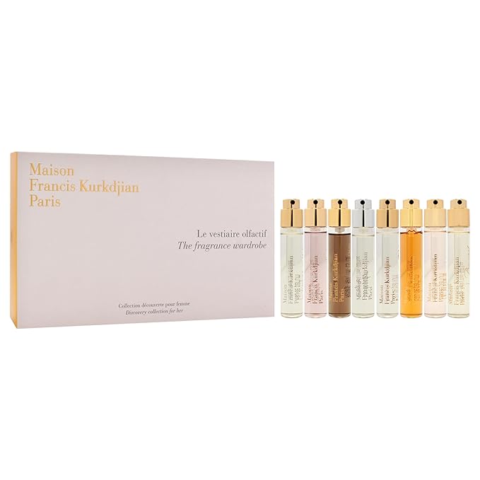 Maison Francis Kurkdjian The Fragrance Wardrobe For Her for Women - 8 Pc Gift Set 8 x 0.37oz EDP Spray Aqua Media Cologne forte A la rose 724 Petit Matin Gentle Fluidity Gold OUD Satin