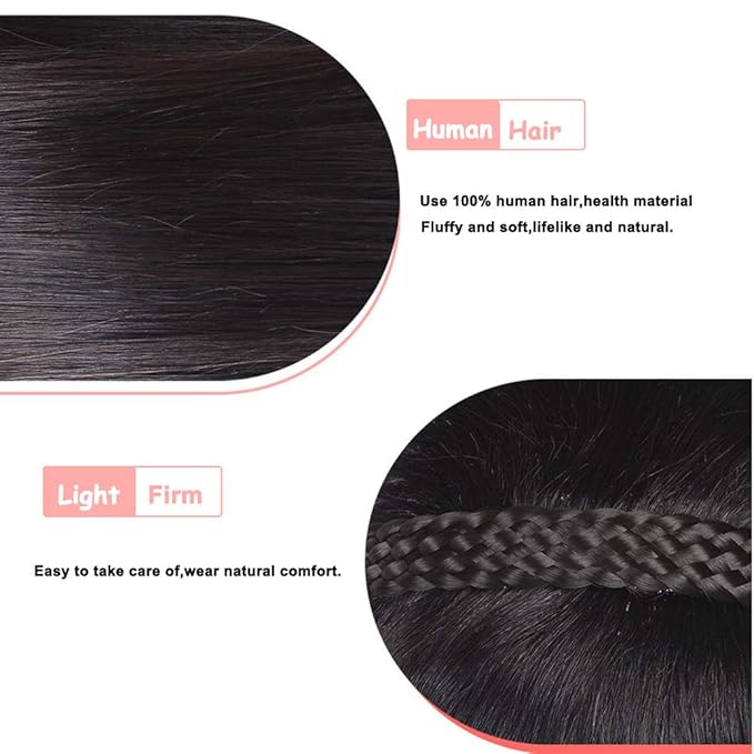 10 Women Human Hair Braided Headband Hair Piece Clip in Hairband Braids Human Hair Extensions Twist Braid Human Hair Topper with Bangs Dark Brown