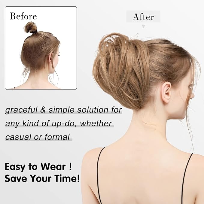 EARSHOT Hair Buns Hair Piece 1 Piece Ball Head Wig Ring Natural Fluffy Long Beard Curly Hair Ring Ponytail Braid Hair Extension Hair Wig Bag Bun Hair Accessories For Girls (Color : Dark brown)