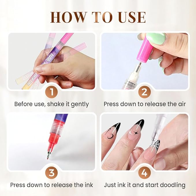 12 Colors Nail Art Pens Set 2026 New Nail Art Markers for Gel Nails 3D Nail Polish Markers Quick Dry Dotting Point Liner Pens Acrylic Paint Pens for Drawing Painting DIY Nail Art (3 Set)
