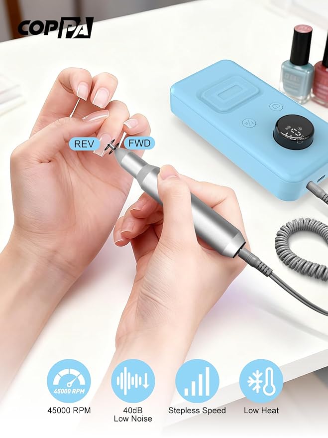 COPPA Portable Nail Drill NDK106 Electric Nail Drill Professional Kit with 12 Bits 31 Sanding Bands 45000RPM Rechargeable Nail Drills Machine for Acrylic Nails Gel Polishing Removing Home &amp Sal