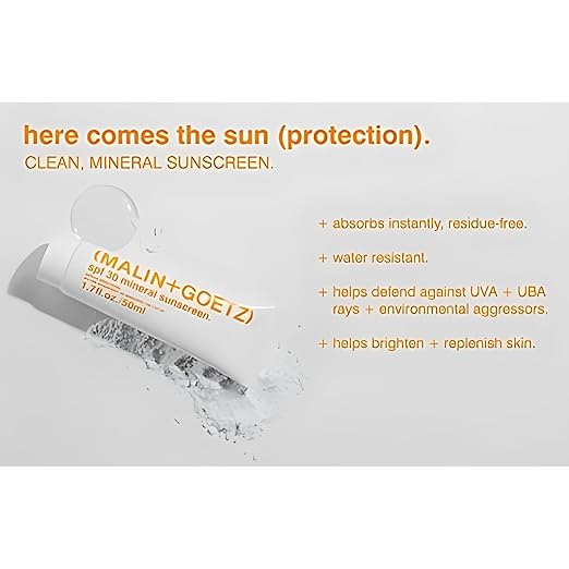 MALIN+GOETZ SPF 30 Mineral Sunscreen | Face &amp Body Broad Spectrum Sun Protection with Zinc Oxide Titanium Dioxide Shea Butter | Hydrating &amp Brightening | Vegan Reef-Safe Cruelty-Free (1.7
