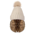 Beanie Hat Wig Winter Warm Knitted Black Beanie Hat with bob Curly Wavy Hair Extension Synthetic Hairpiece hat Wig