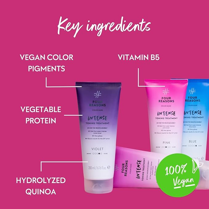 Four Reasons Color Mask INTENSE- Fuchsia ? (27 Colors) Intensive Toning Treatment - Color Depositing Conditioner ? Semi Permanent Hair Dye for Lightened and Colored Hair? 100% Vegan 6.76 fl oz