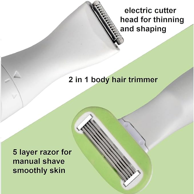 2-in-1 Pubic Hair Trimmer for Women &amp MenElectric Bikini Shaver with Thinning Clipper &amp Manual Safety RazorPainless Body Haircut Remover for Intimate AreaArmpitLegBattery Operated