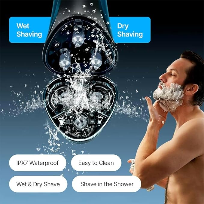 Electric Razor 4d Rotary Ipx7 Waterproof 2025 New Rechargeable Facial Electric Razor for Men Wet &amp Dry Shaving (1 Set)