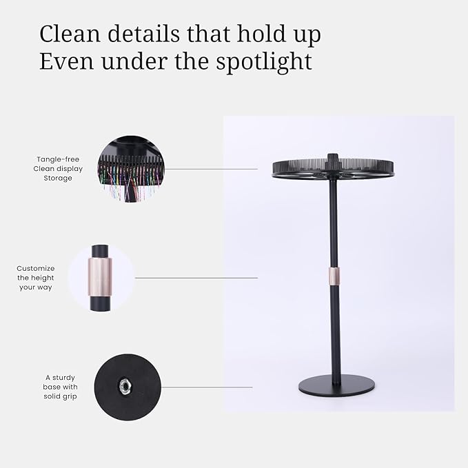 Adjustable Hair Extension Stand ? Matte Black Metal 11?17.5 Height Tangle-Free Storage &amp Display for Bangs Clip-Ins Color Strips Colored Clip Hair Extensions &amp More Non-Slip Base Easy