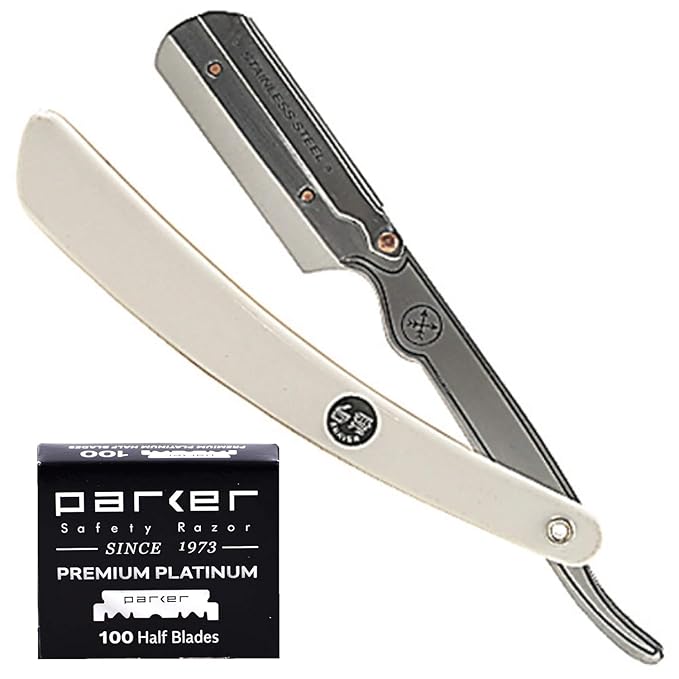 Parker SRW Professional Stainless Steel Barber Razor with 100 Premium Blades ? Replaceable Blade Straight Razor for Precision Grooming Men?™s Shaving &amp Barbershop Use | Iconic Brand