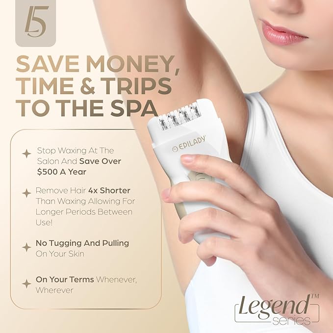 Epilady Legend 5 Rechargeable Cordless Epilator for Women 56-Tweezer Dual Speed Full Body Hair Removal Device for Legs Underarms Bikini &amp Face Long-Lasting Smooth Skin Travel Case Included