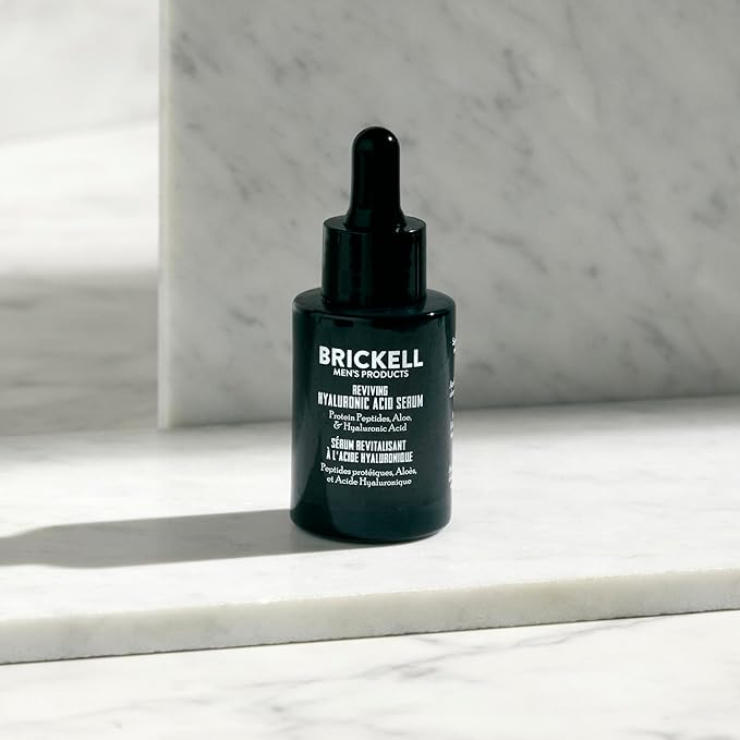 Brickell Men's Anti Aging Hyaluronic Acid Serum for Face Reviving Day Serum for Men Natural and Organic with Protein Peptides to Restore Firmness and Collagen 1 Ounce Scented