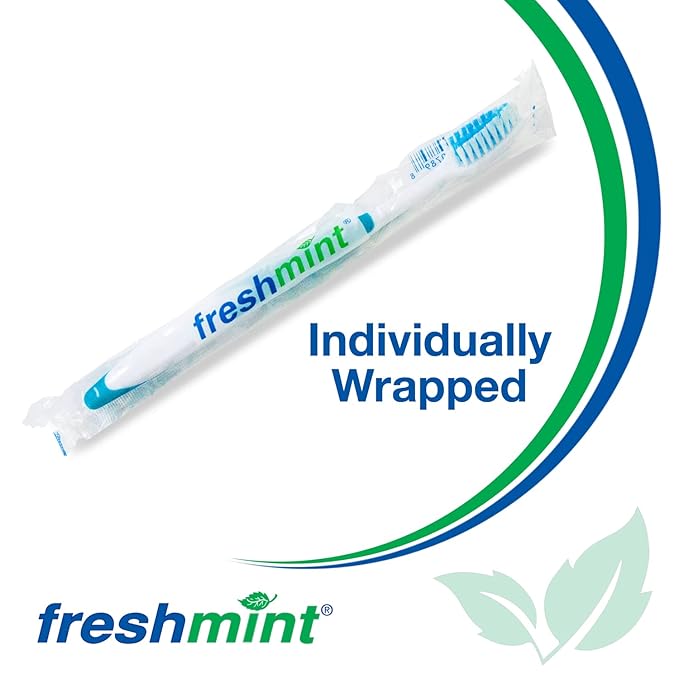 FRESHMINT Individually Wrapped Bulk Premium Toothbrushes (100 Pack) Oversized Easy Grip Rubber Handle Soft Multi Color Nylon Bristles Perfect for Travel Hotel Donation