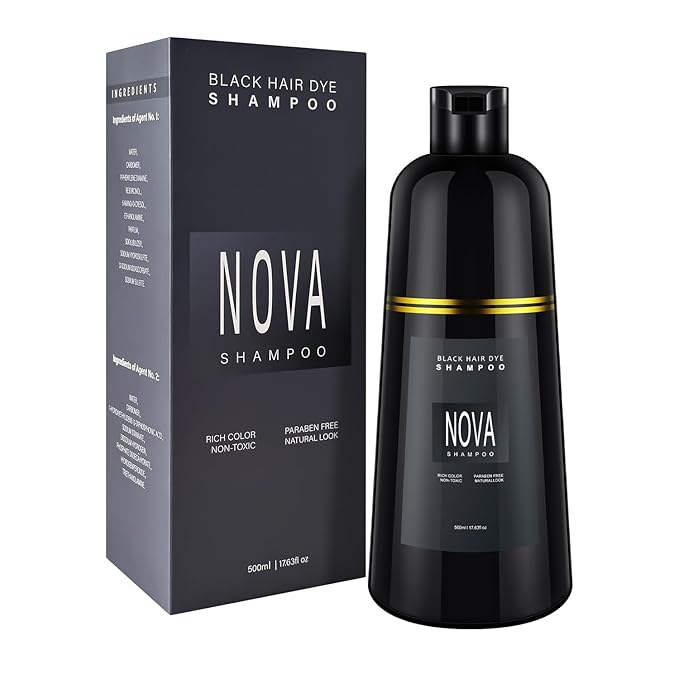 Hair Dye Shampoo &amp Champu Para Canas - Natural 3-in-1 Instant Gray Coverage for Men &amp Women (Black-500ml)