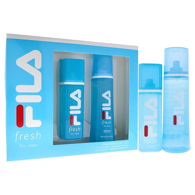 Fila Fragrance Giftset for Men - Cool Clean And Refreshing Fragrance And Body Mist - Extra Strength Long Lasting Scent Payoff - Trendy Rectangular Streamlined Portable Bottle Design - 2 Pc
