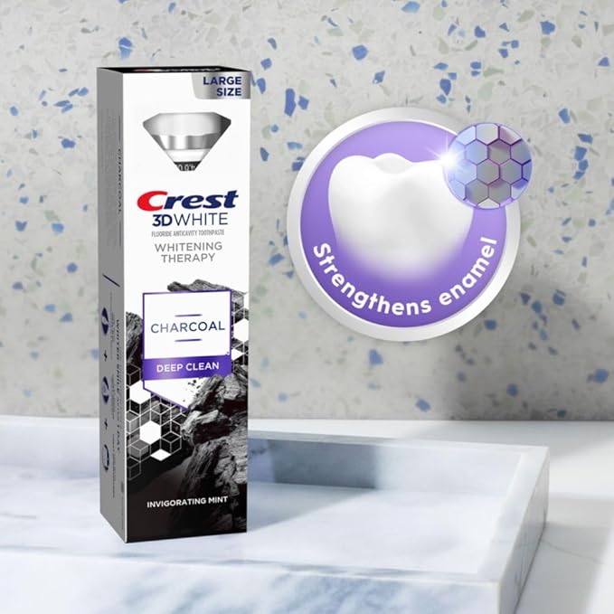 Crest 3D White Whitening Therapy Charcoal Deep Clean Invigorating Mint Teeth Whitening Toothpaste 4.6 oz Pack of 3 Anticavity Fluoride Toothpaste Gently Brightens Teeth Strengthens Enamel