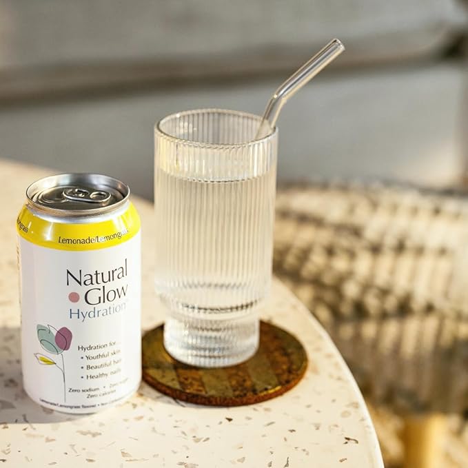 Natural Glow Hydration® Glycine Beauty Water Lemonade Lemongrass Flavor 12 Pack of 12 fl oz Cans Electrolytes &amp Amino Acids Zero Sugar &amp Zero Sodium Anti-Aging Facial Petals Bundle
