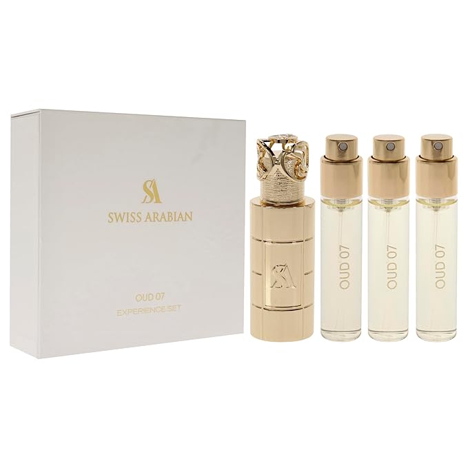 SWISS ARABIAN Oud 07 Giftset - Arabian Perfumes for Women and Men - Long Lasting Perfume - Floral Spicy Vanilla Perfume - 3 Bottles with Case - 4 pc