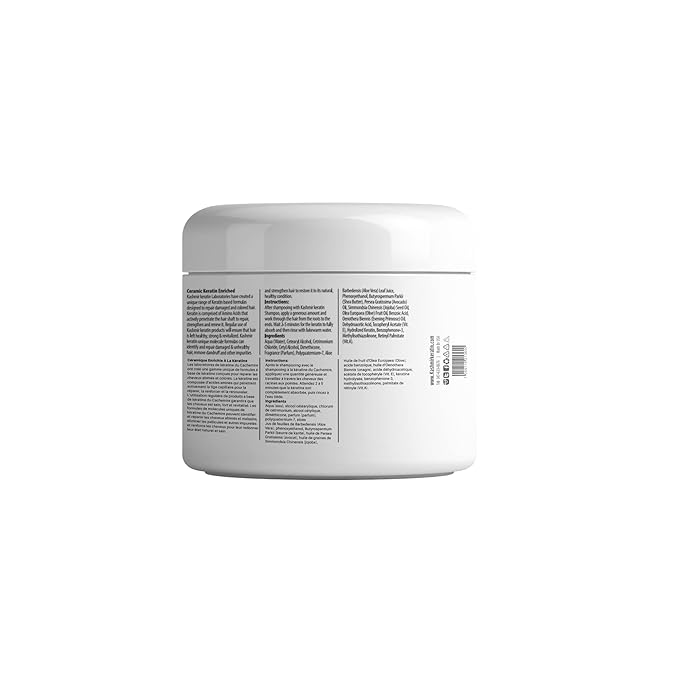 Kashmir Keratin Ceramic Hair Maskdeeply conditions dry damaged hair repairs with keratin making it soft frizz-free hydrated well-conditioned and adds shine.(16 oz)
