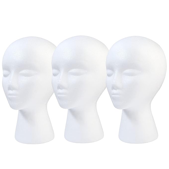 BALABALA 3 Pcs Foam Wig Head Female Styrofoam Mannequin Hairpieces Stand Holder Cosmetics Model Head Wig Display for Style Model Display Hair Hats Hairpieces Mask  Salon and Travel