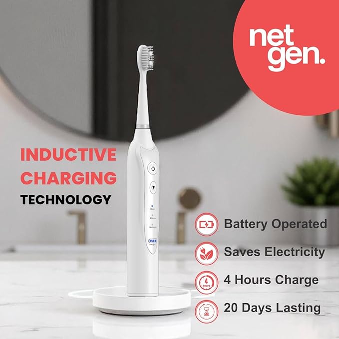 Sonic Electric Toothbrush for Adults with 5 Toothbrush Replacement Heads 3 Brushing Modes &amp 2 Minutes Built-in Timer Travel Toothbrushes with Inductive Charging Rechargeable toothbrush | White