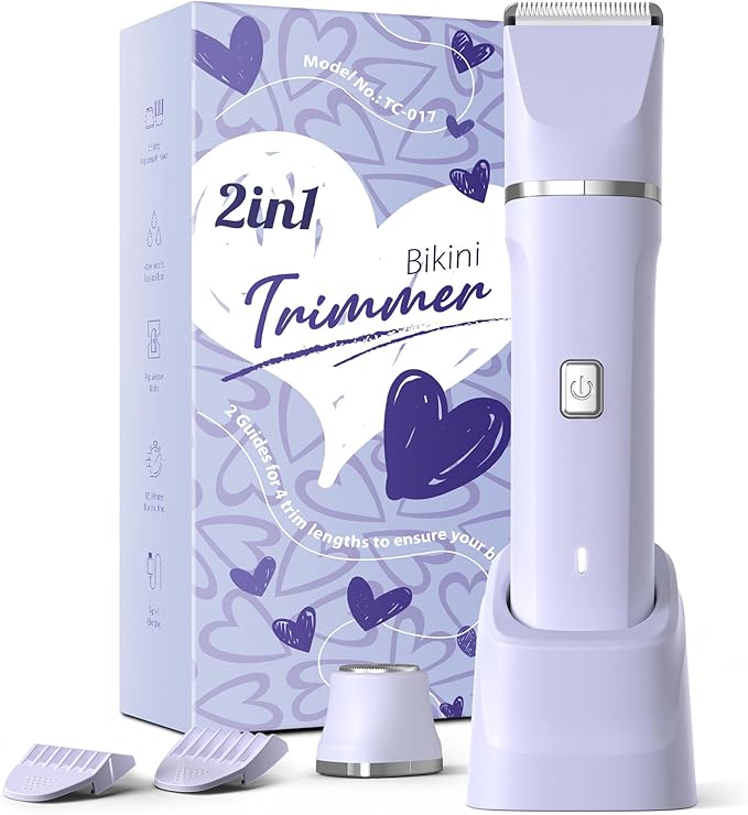 Electric Razors for Women - IPX7 Waterproof Painless Portable Bikini Trimmer Shaver Body &amp Pubic Hair Removal Machine Womens Lady Shaving Trimmers for Legs Private Area - Purple