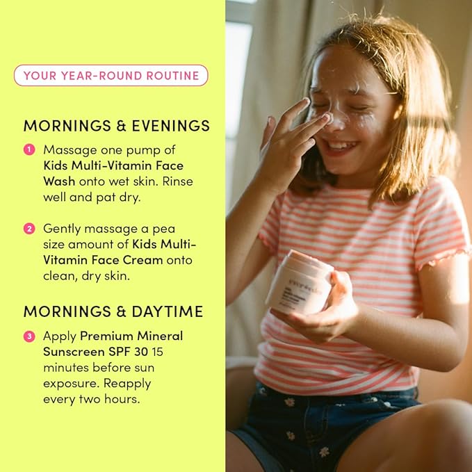 Evereden Kids Daily 1-2-3 Routine Bundle: Clean &amp Vegan Skin Care Set - Hydrating &amp Nourishing Tween Skincare Set with Multi-Vitamin Face Wash Face Cream Lotion &amp SPF 30 Mineral Sunscre