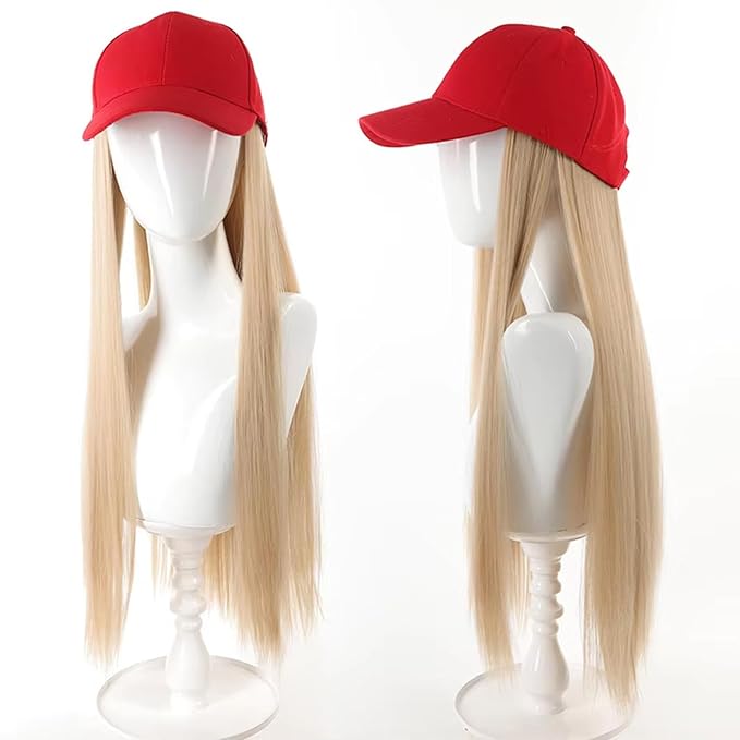 Sun Hat Wig for Women Baseball Cap with Hair Extensions Attached 22 Long Wavy Straight Hairpieces Synthetic Wig