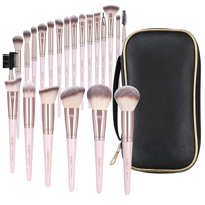 22 Pcs Makeup Brushes Set MAGEFY Professional Makeup Brushes Wooden Handle Cosmetics Brushes Foundation Concealer Powder Face Eye Make up Brushes Kit(Pinkgold)
