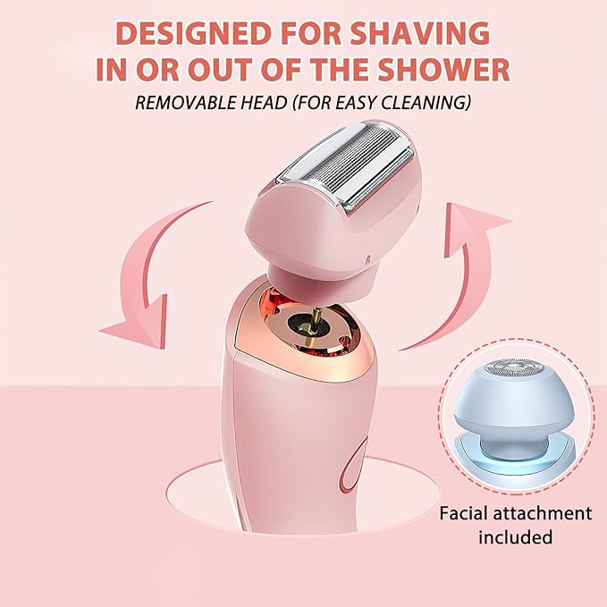 Dusk Razor for Women Silk Glide Pro Shaver Duskofficial Electric Razor for Women 2-in-1 Waterproof Painless Hair Removal Wet &amp Dry Shaver with Removable Head for Leg Arm Underarm Bikini Area (B