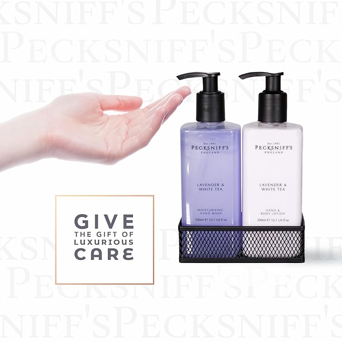 Pecksniff's Handwash Soap and Lotion Set Stress Reducing Aromotherapy Cleanser That Leaves Hands Soft and Lightly Scented (Lavender and White Tea Black Caddy)