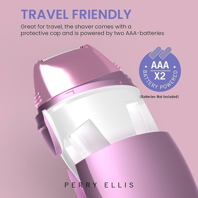 Perry Ellis Elegant Leaf Total-Body-Care Pocket Trimmer Cordless Electric Hair Clippers for Women Dual-Trimming Action Includes Cleaning Brush Battery Operated Pink