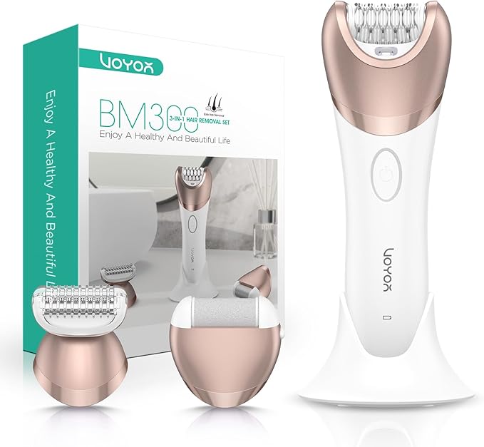 VOYOR Epilator for Women 3 in 1 Epilator Hair Removal for Women Epilators Hair Remover for Leg Arm with 30 Tweezers Rechargeable &amp Cordless Electric Lady Shaver &amp Trimmer BM300 (Champagne G