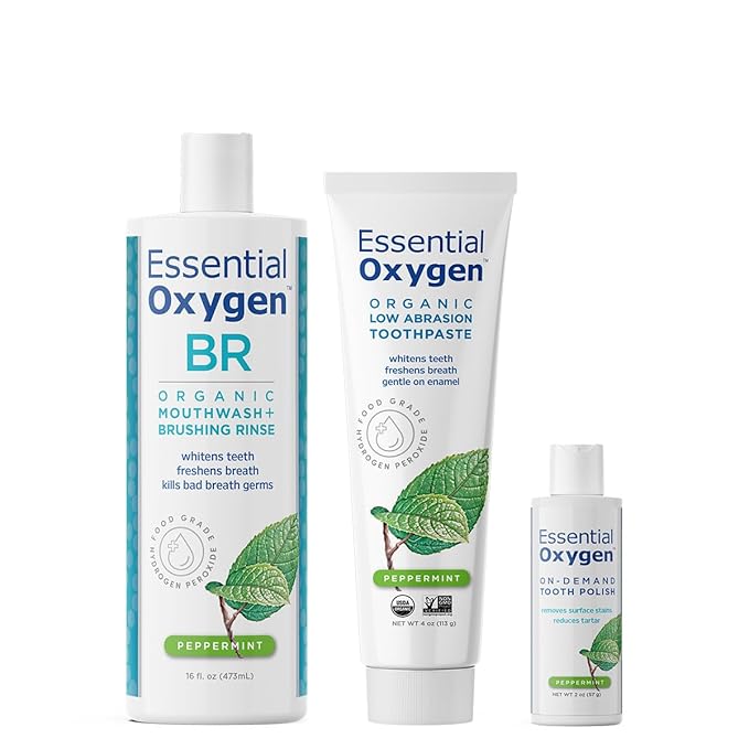 Essential Oxygen Pristine Protocol A 3-Step System (1. Rinse 2. Brush 3. Polish) for Your Best Smile Ever 3 Count Combo Pack