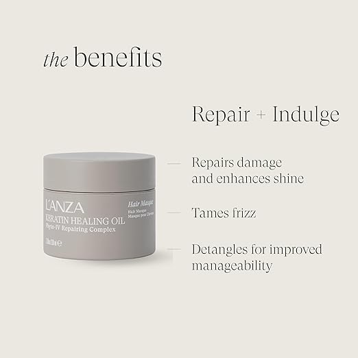 L'ANZA Keratin Healing Oil Intensive Hair Masque Deep Conditioning Mask Restores Moisture Repairs Damage Improves Elasticity Softness &amp Shine Color Safe Anti-Humidity Sulfate Free (7.1 Fl Oz