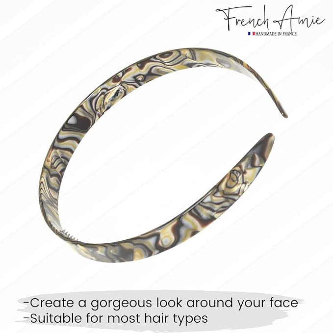 French Amie Wide 1/2 Celluloid Handmade French Hair Head bands Fashion Headbands for Women Very Flexible Strong Hold Grip Headbands Non Slip Durable Styling Girls Paris Women's Hair Accessories Made