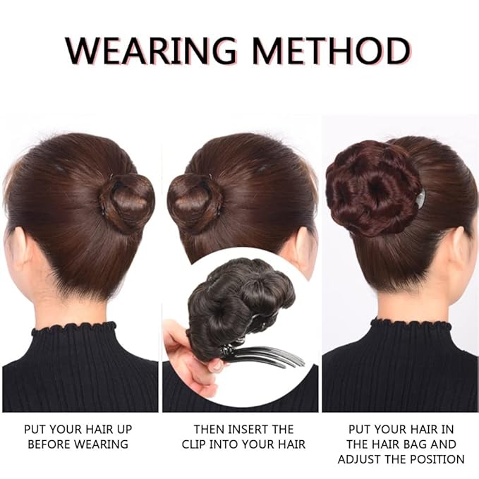 EARSHOT Hair Buns Hair Piece Synthetic Bun Floral Style Ponytail Extension Hair Clips Braided Bun Claw Clip Donut Bun Wig Women Hair Accessories Hair Accessories For Girls (Color : B)
