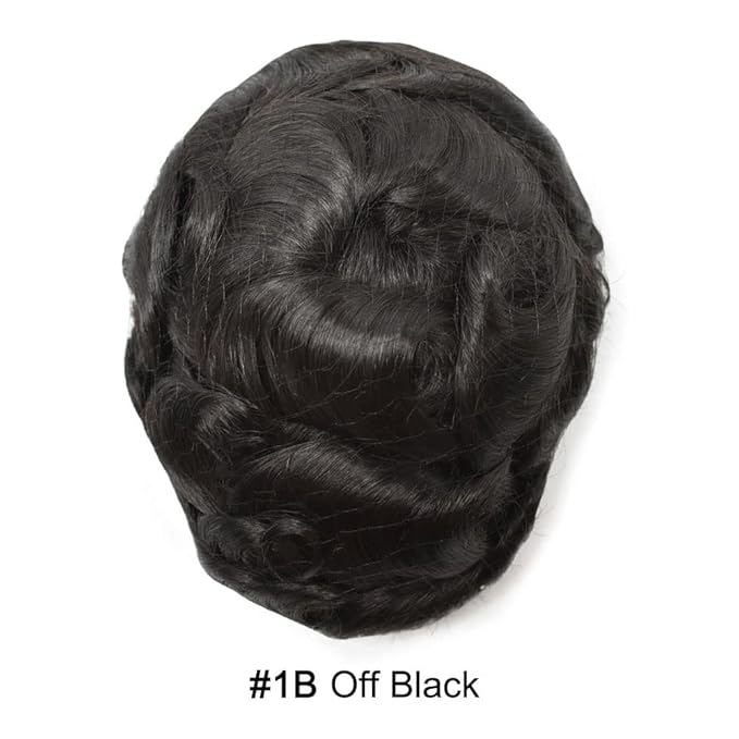 LYRICAL HAIR Toupee for Men Hair System Replacement Monofilament Mens Toupee Hairpiece Durable Poly Coated NPU Around Wig for Men Human Hair Piece Unit 120% Density 8X11 #1B Off Black