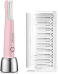 Sonic Dermaplaning Tool for Women Rechargeable Face Dermaplane Razor Sonic Edge Technology for Facial Hair Exfoliating and Peach Fuzz 10 Refill Blades Pink