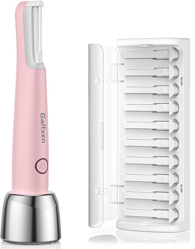 Sonic Dermaplaning Tool for Women Rechargeable Face Dermaplane Razor Sonic Edge Technology for Facial Hair Exfoliating and Peach Fuzz 10 Refill Blades Pink