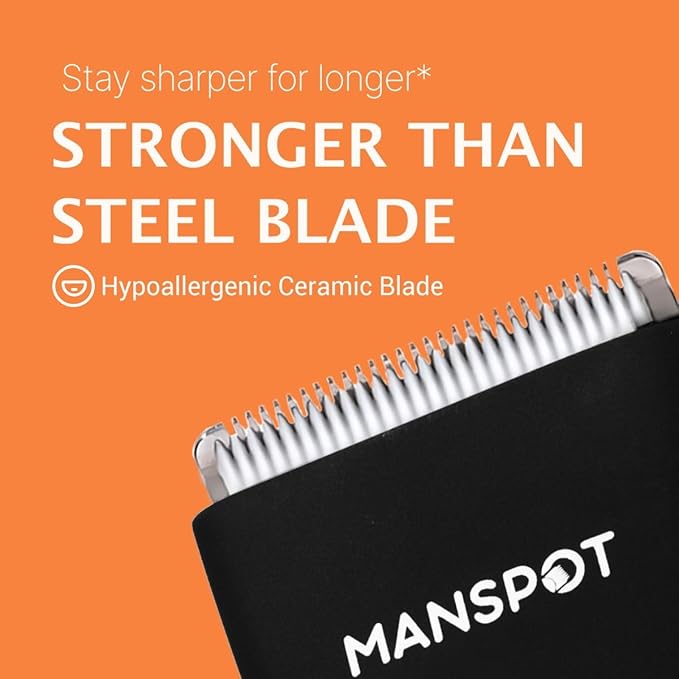 MANSPOT Manscape Groin &amp Body Hair Trimmer for Men Electric Ball Pubic Trimmer ShaverManscape Kit with 4 GuardReplaceable Ceramic Blade HeadsWaterproof Wet/Dry Shaver90 Minutes Shaving