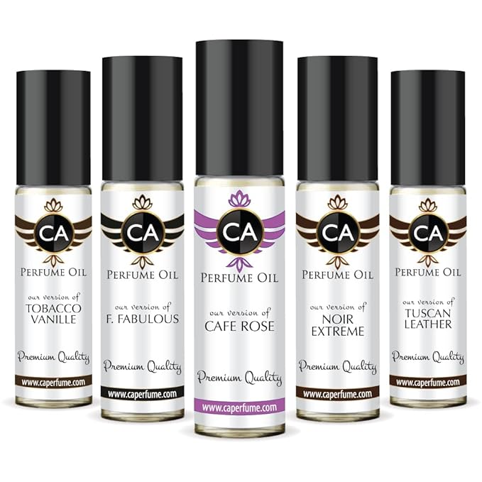 CA Perfume Designer Discovery Set For Men Impression Of (Tobacco Vanille Fabulous Cafe rose Noir Extreme Tuscan Leather) Long Lasting Fragrance Body Oil 10ml x 5