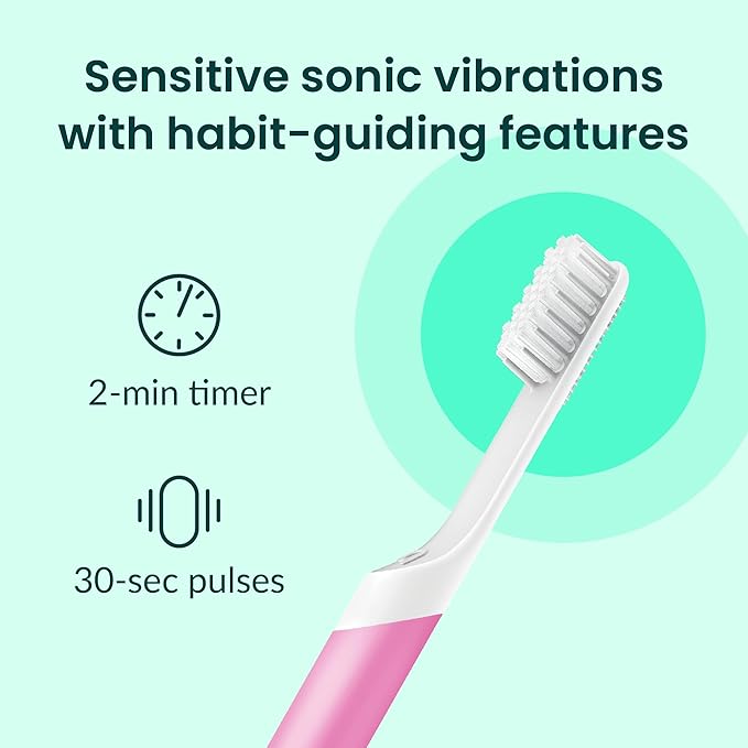 Quip Sonic Toothbrush for Adults with Timer - Includes Extra Brush Head and Travel Cover Mount - Electric Soft Bristle Refill Head Plastic Handle 3 Month Battery Life - Travel Toothbrush - Magenta