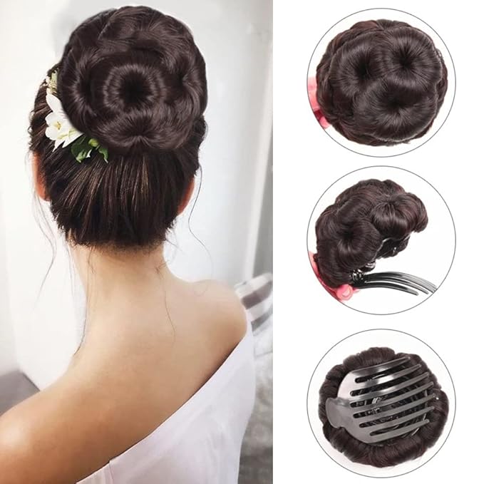 EARSHOT Hair Buns Hair Piece Synthetic Bun Floral Style Ponytail Extension Hair Clips Braided Bun Claw Clip Donut Bun Wig Women Hair Accessories Hair Accessories For Girls (Color : B)