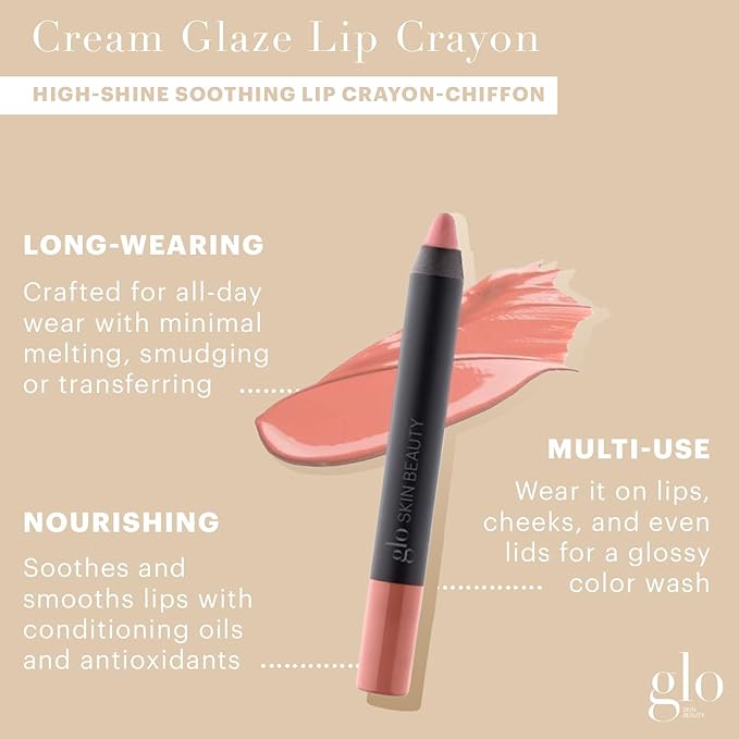 Glo Skin Beauty Cream Glaze Lip Crayon | High Shine Lip Color with Intense Saturation and Impressive Staying Power (Chiffon)