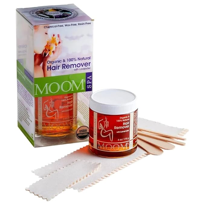 MOOM - Glaze Waxing Kit with Lavender 6 oz Jar Sugar Wax Kit with 18 Reusable Fabric Strips Alternative to Wax Strips &amp Laser Hair Removal for Women/Men For Whole Body Bikini &amp Face