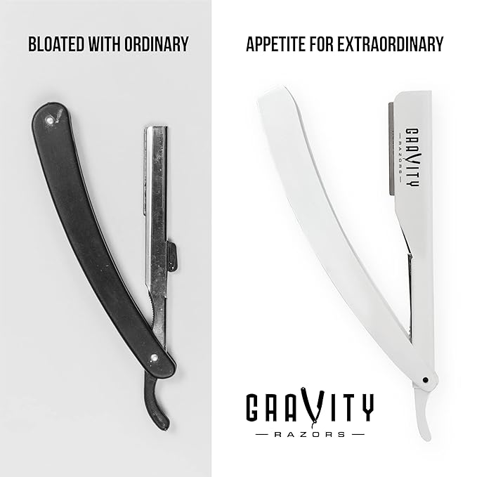 GRAVITY RAZORS Professional Straight Razor Kit ? Minimal Exposure Includes 10 Premium Blades 2mm Exposed White