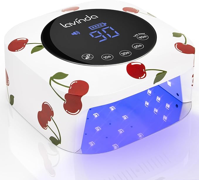 Lavinda 54W Nail Lamp UV Light for Gel Nails Rechargeable Cordless UV Lamp Nail Light with 4 Timer 2X Faster Professional Gel Polish Curing Nail Dryer for Salon Use-Cherry Print