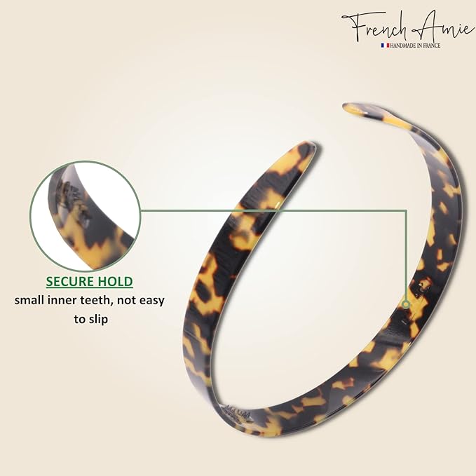 French Amie Wide 1/2 Celluloid Handmade French Hair Head bands Fashion Headbands for Women Very Flexible Strong Hold Grip Headbands Non Slip Durable Styling Girls Paris Women's Hair Accessories Made