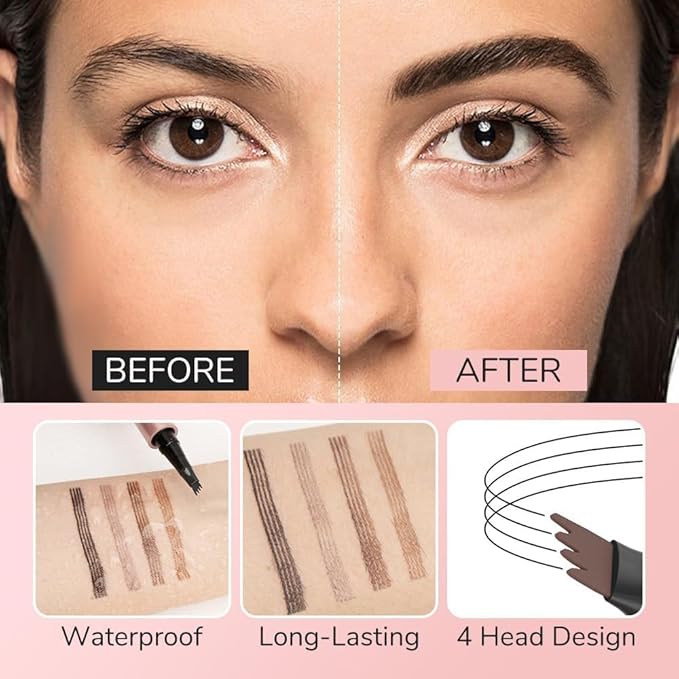 2026 New Microblading Eyebrow Pen Waterproof Eyebrow Pencil Eye Brow Pen with 4 Tip Premium Natural Magic Eyebrow Makeup Fine Stroke Contouring Pencil Long-Lasting Stay on All Day (Light Brown)