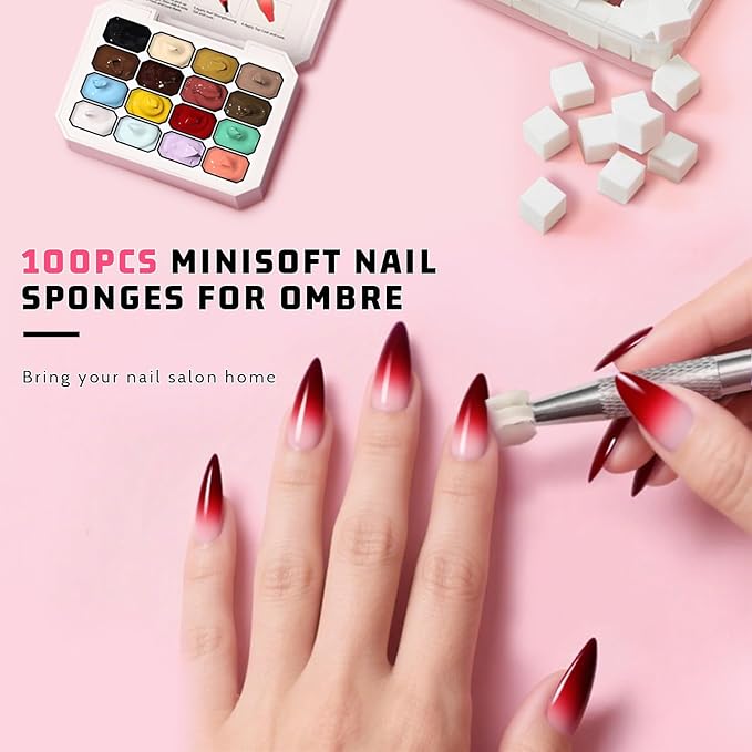 Sponge Pat Paint Nail Gel Ombre Nails Gradient Gel Nail Blush Blooming Aura Nails Drawing Stripper Floral Painting DIY Nail Art No Wipe UV/LED Curing (16 Colors H)